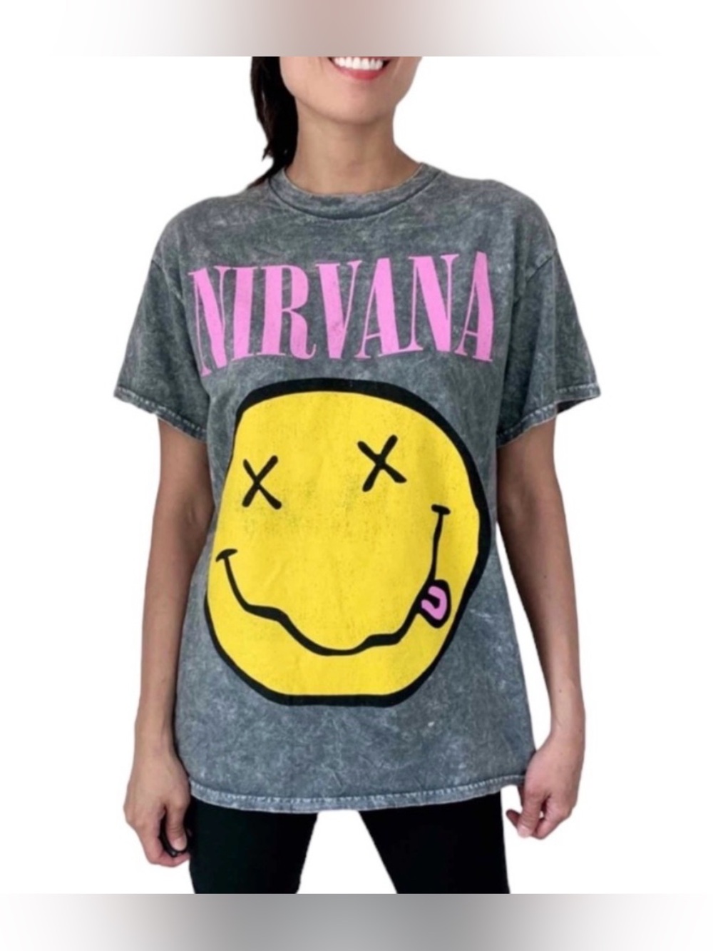 Nirvana Graphic Band Tee | Bleached Gray | Size Small